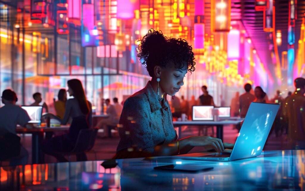nutritions Professional digital marketer working on a laptop within a modern tech ecosystem, analyzing growth frameworks and advanced strategic analytics modules for business scaling.